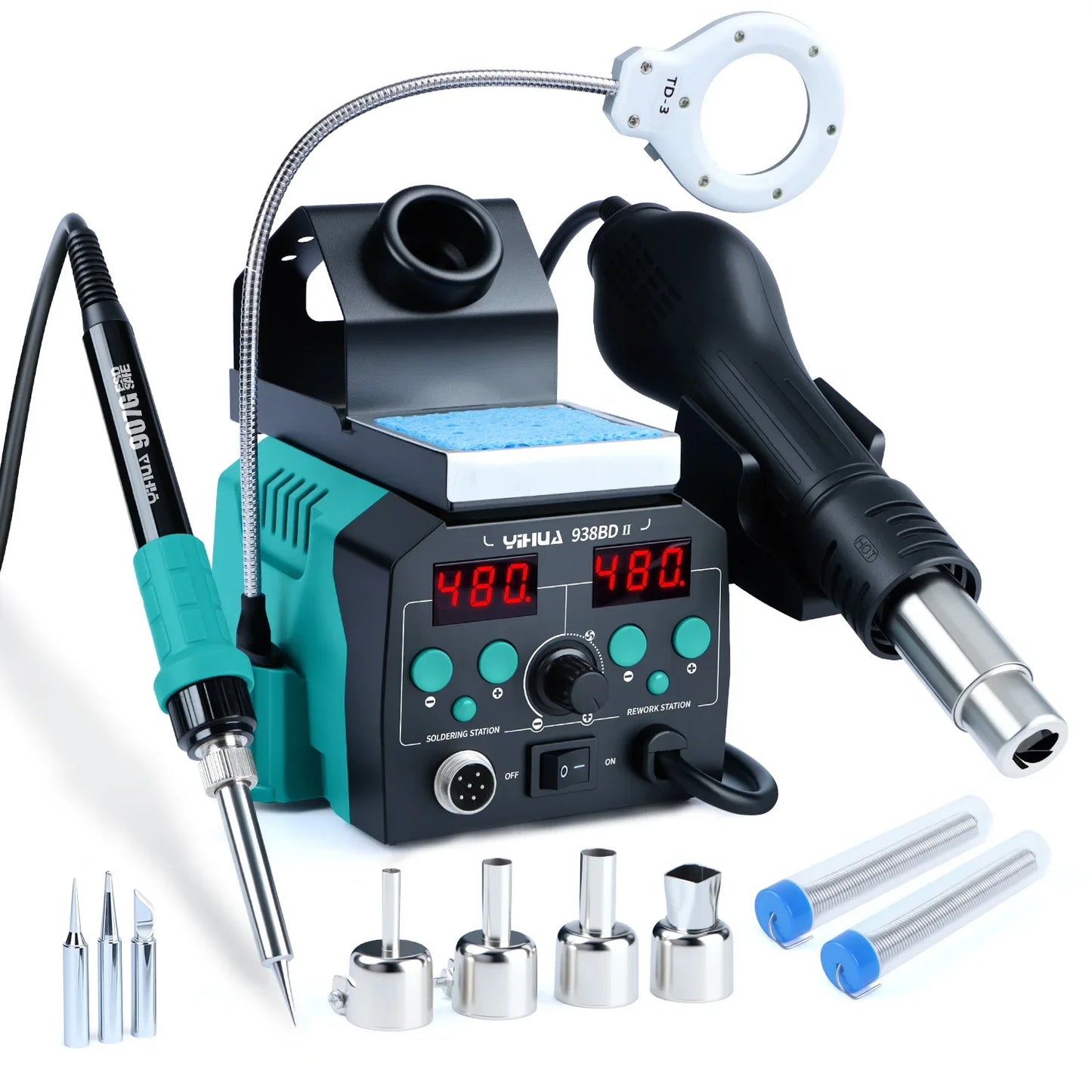 MMAlto YIHUA 8786D / 8786D-I / 938BD-II Soldering Iron & Hot Air Rework Station – Digital SMD BGA Phone PCB Repair Welding Tool | 110V-240V