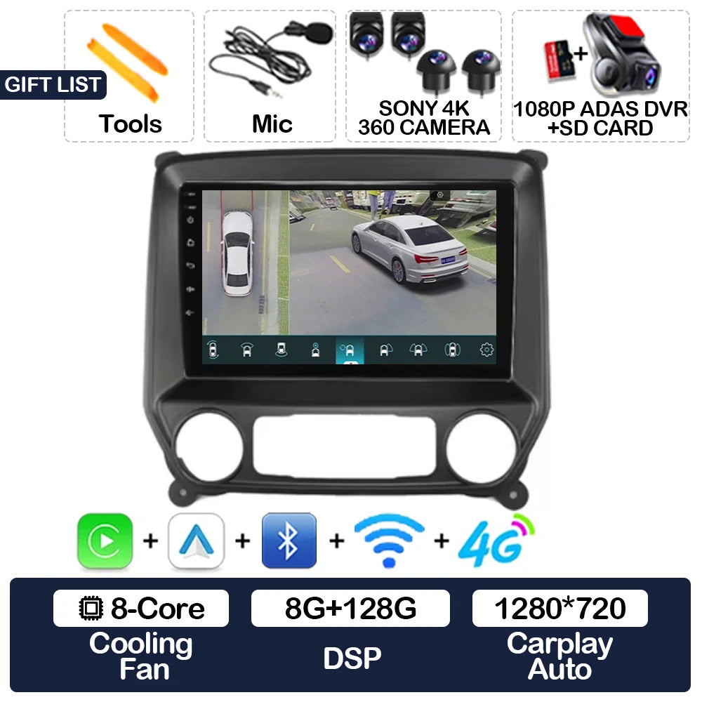 Android 16 Car Radio For Chevrolet Silverado 3 GMTK2 2014 2015 2016 2017 2018 Carplay Auto 2K Screen Multimedia Video Player GPS