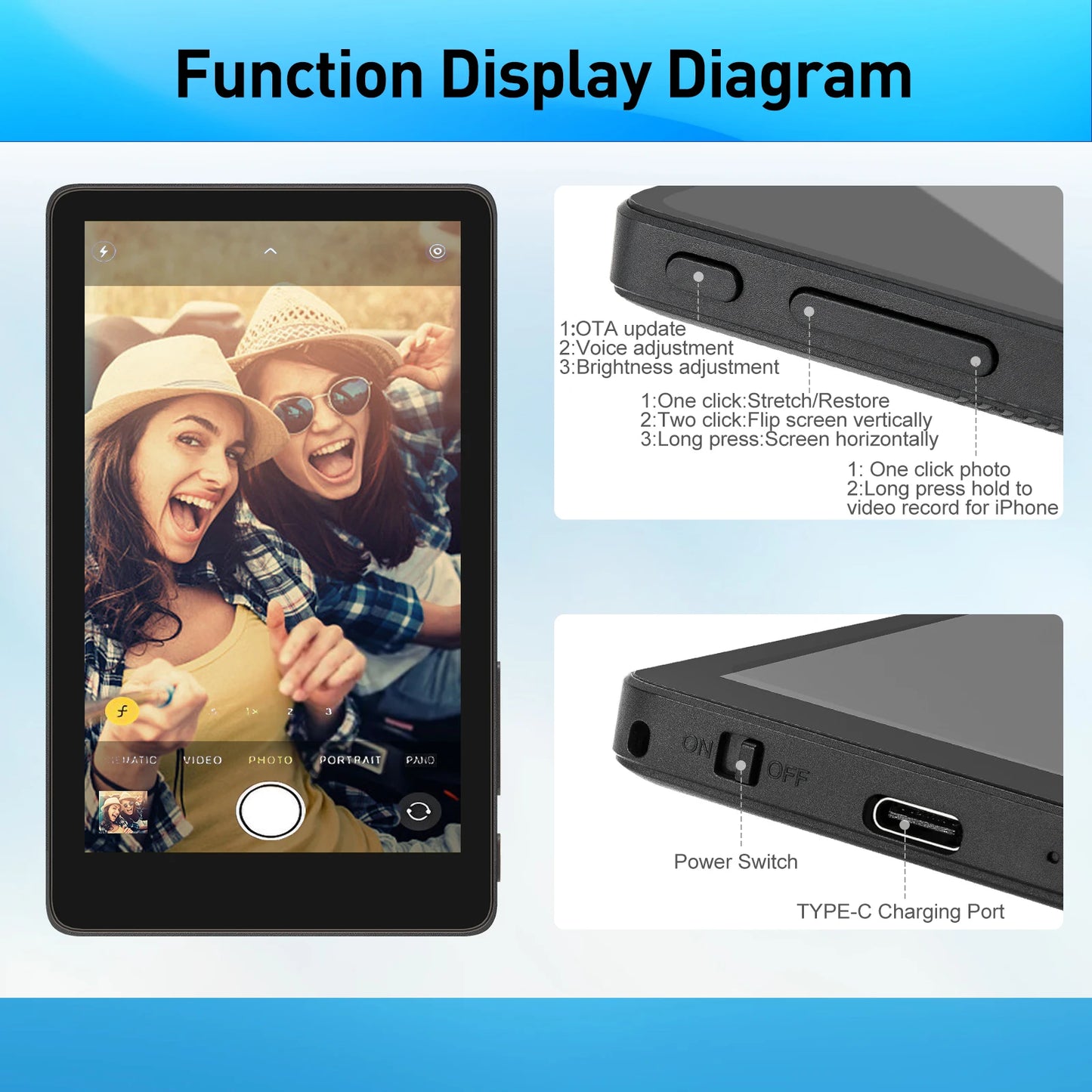 Wireless Magnetic Selfie Monitor – 4" Touchscreen with Bluetooth & Screen Mirroring for Vlogging & Live Streaming
