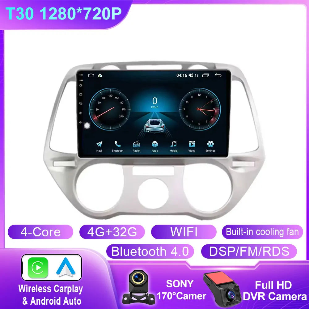 Android 16 Carplay For Hyundai i20 2008 2009 2010 2011 2012 Car Radio Stereo Multimedia Video Player DSP GPS 4G WIFI QLED Screen