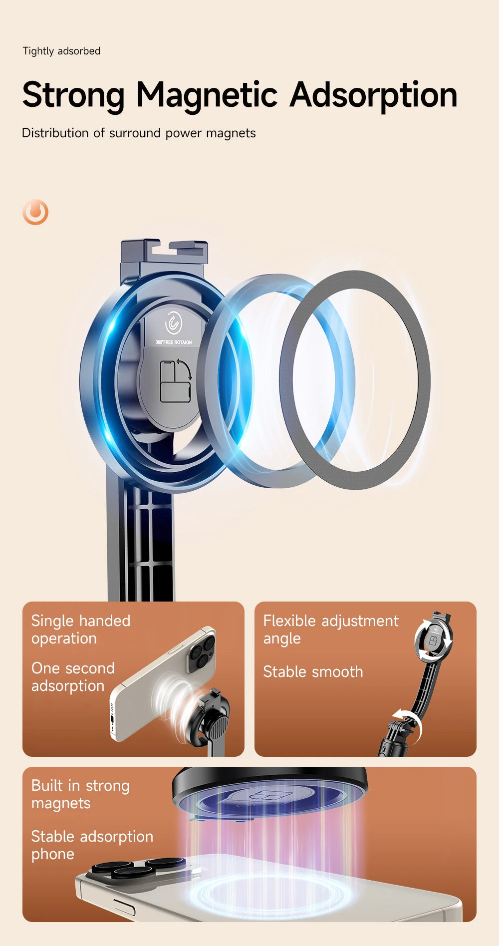 KEELEAD Magnetic Selfie Stick with Bluetooth Remote Magsafe Cellphone Tripod Stand for iPhone 14 13 12 Pro Max Vertical Shooting