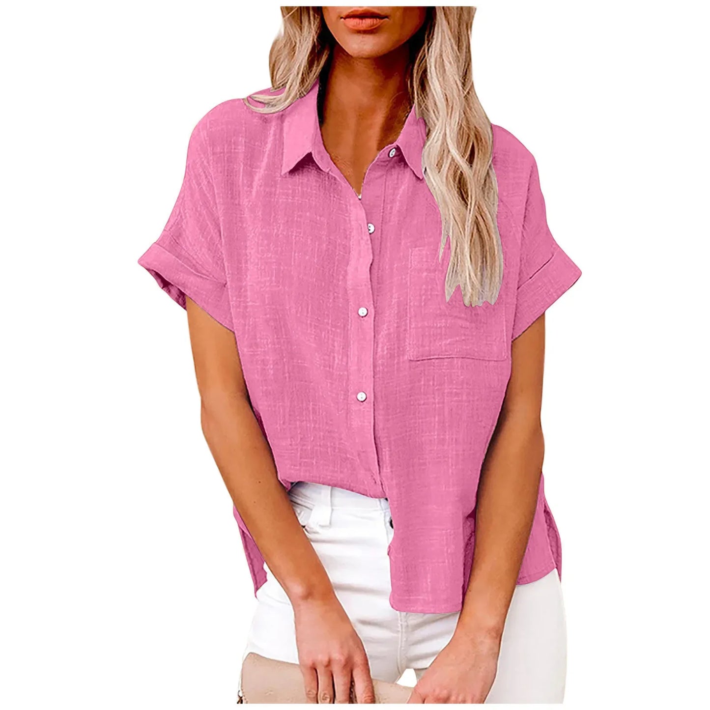 Women's Cotton-Linen Blouse — Loose Short-Sleeve Casual Summer Top