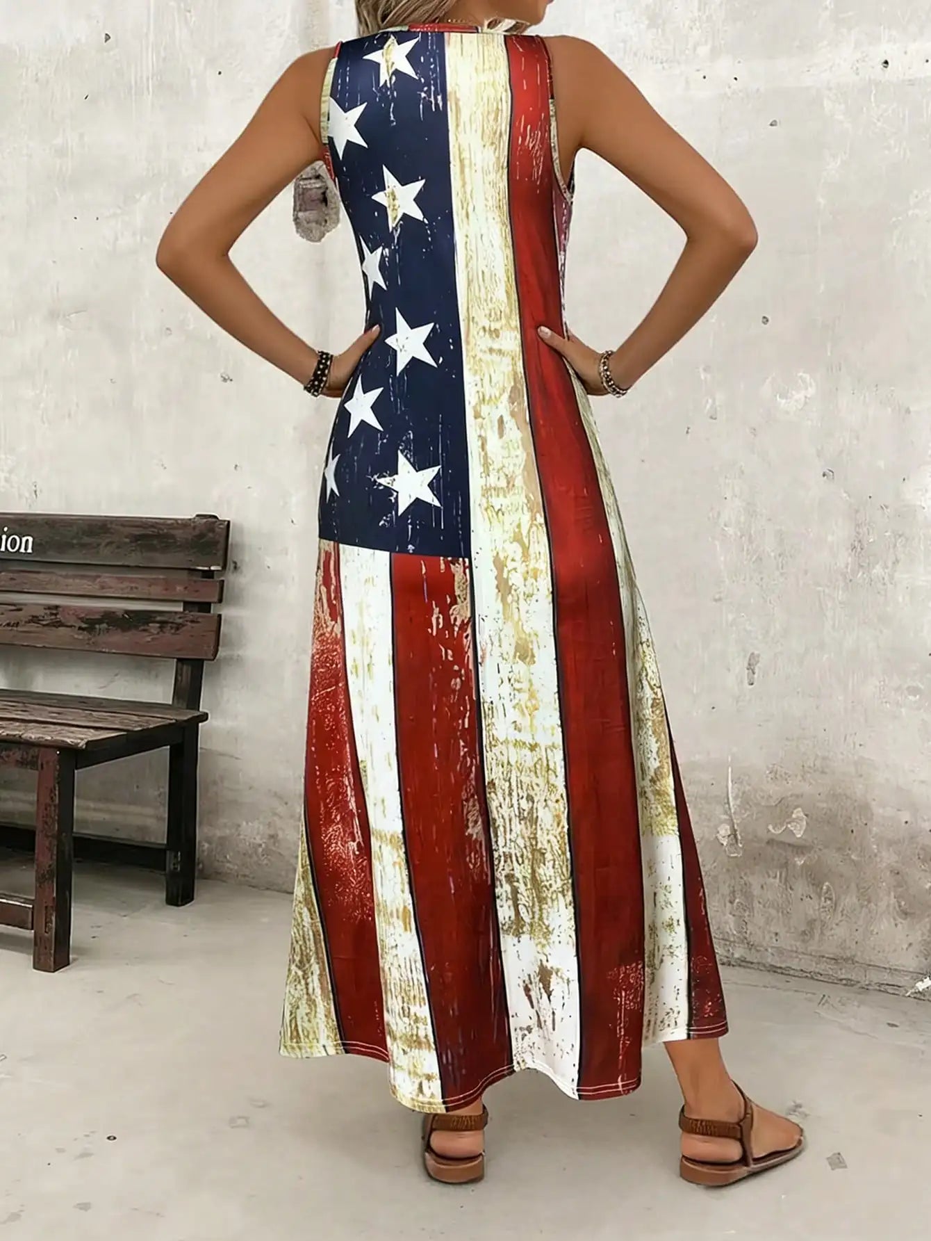 Women's American Flag Print Tank Dress – Round-Neck Summer Sundress
