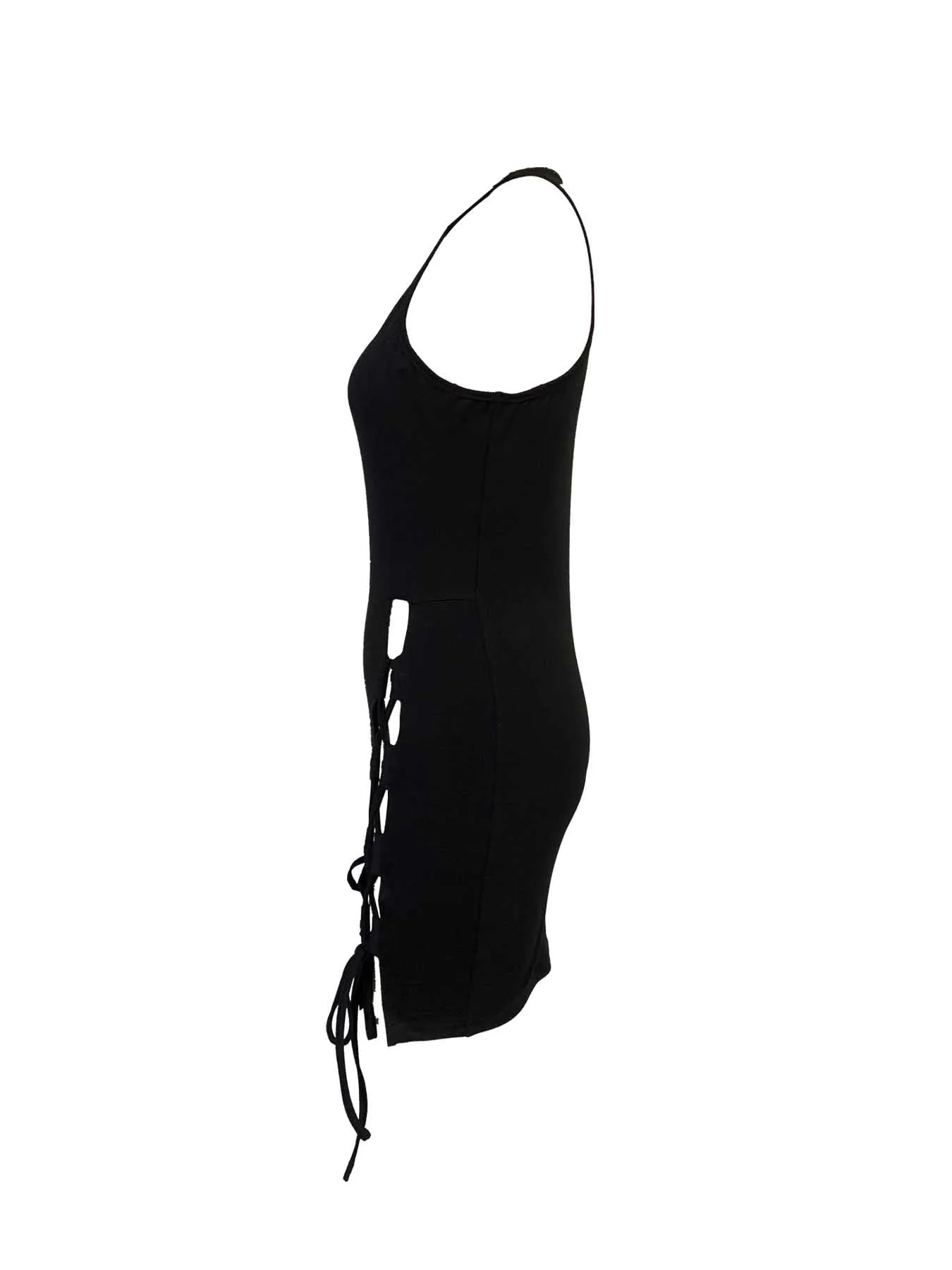 Women's Halter V-Neck Side Cutout Lace-Up Bodycon Mini Dress – Sexy Club & Date Night Dress | S–XXL (Black)