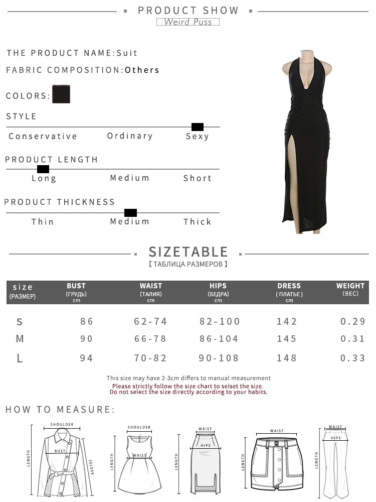 Weird Puss Halter Backless Dress Women Summer Trend Elegant Side Split Deep V-Neck Long Bodycon Midnight Party Ruched Vestidos
