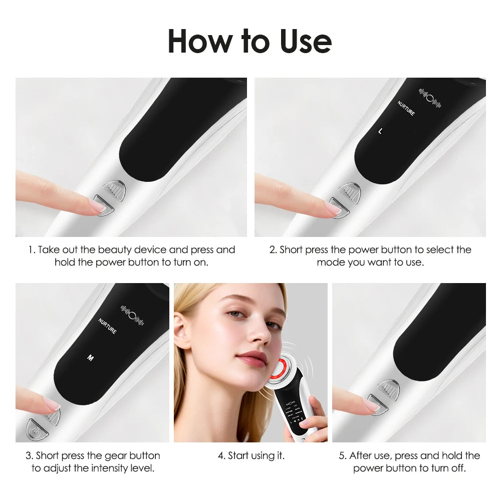7 in 1 EMS Facial Massager Face Beauty Instrument with Induced Vibration and Hot Compress Face Skin Care Tool LED Light Therapy , Women