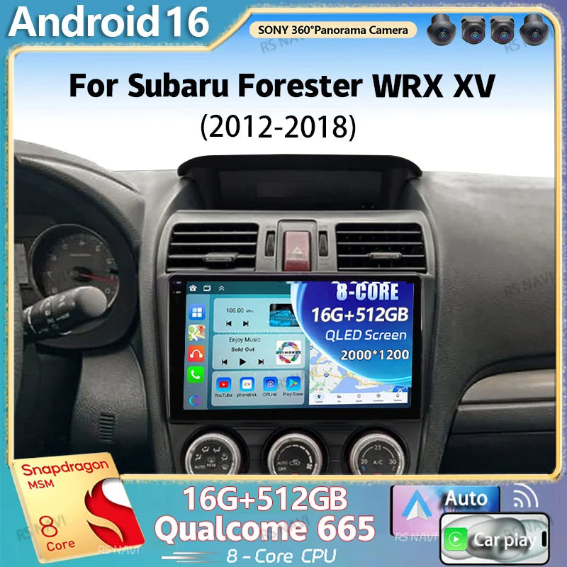 Android 16 For Subaru Forester WRX XV 2012 - 2018 2K QLED Stereo Car Radio Multimedia Video Player GPS 4G CarPlay