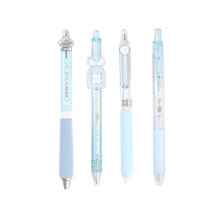 4pcs Good Luck Gel Pens Set Sweety Japanese Style 0.5mm Ballpoint Black Ink for Writing Student Back to School Kids Gift A3142