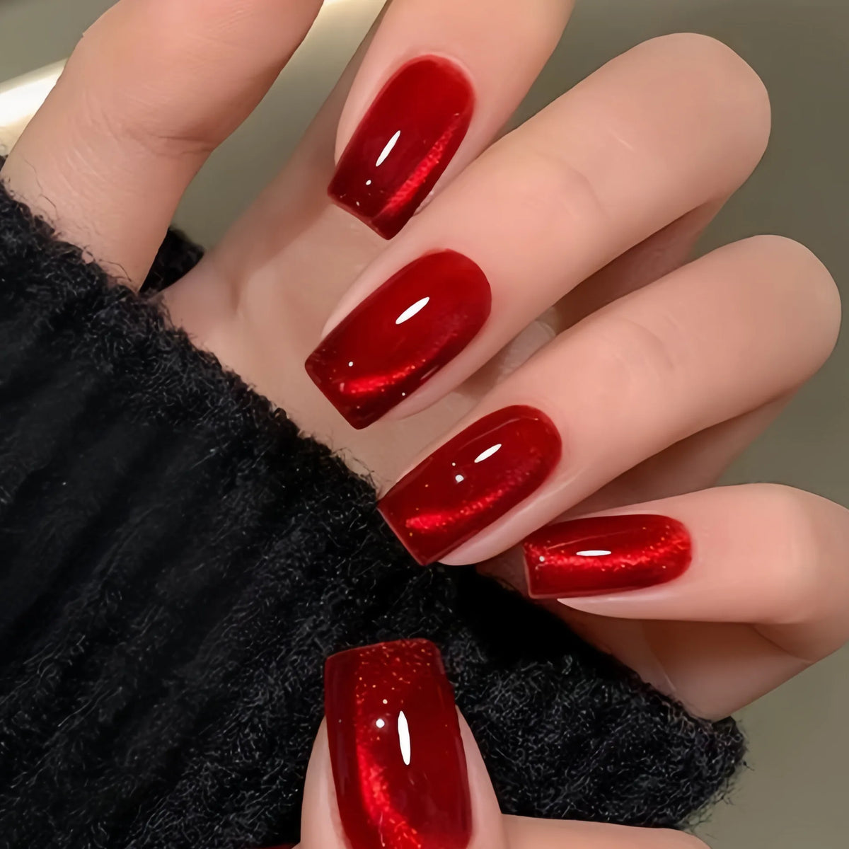 Red Stiletto False Nails Tips Almond Press on Nail French Tip Solid Color Fake Nails for Women New Year Party DIY Manicure 24Pcs