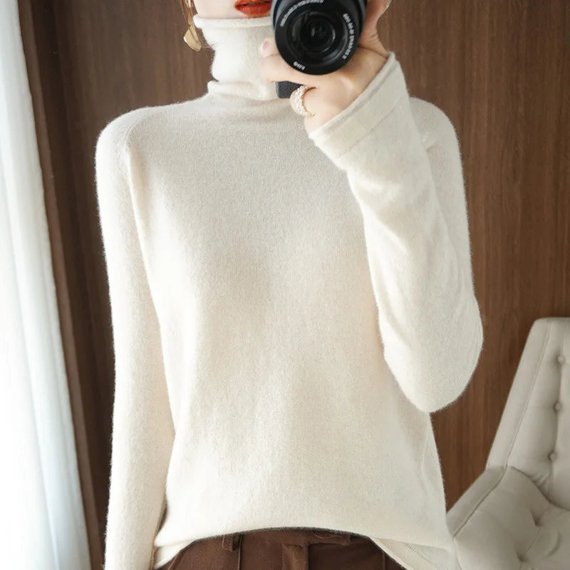 Women's Slim Turtleneck Knit Pullover - Soft Solid Bottoming Sweater - photo 9