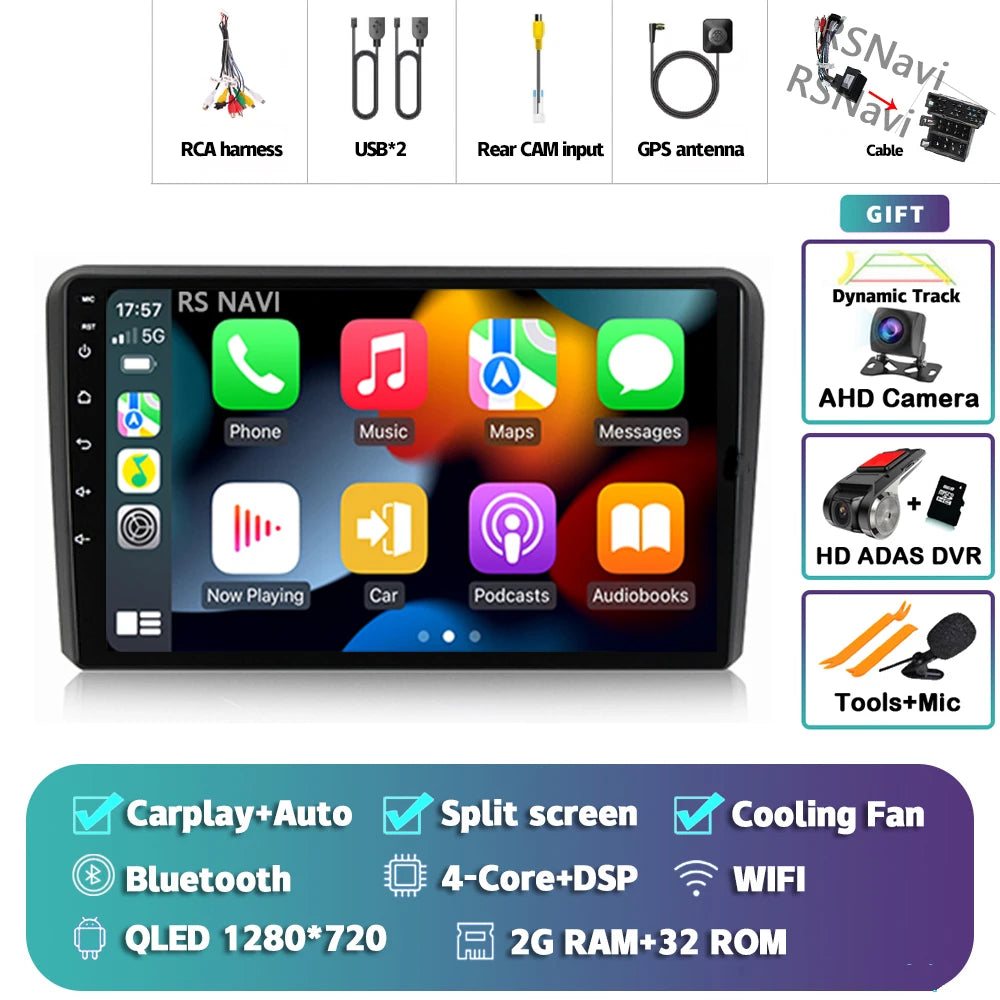 Android 16 Carplay Auto GPS Navigation For Audi A3 8P 2003 - 2013 Radio Multimedia Player 2Din Head Unit Video Stereo Car Radio