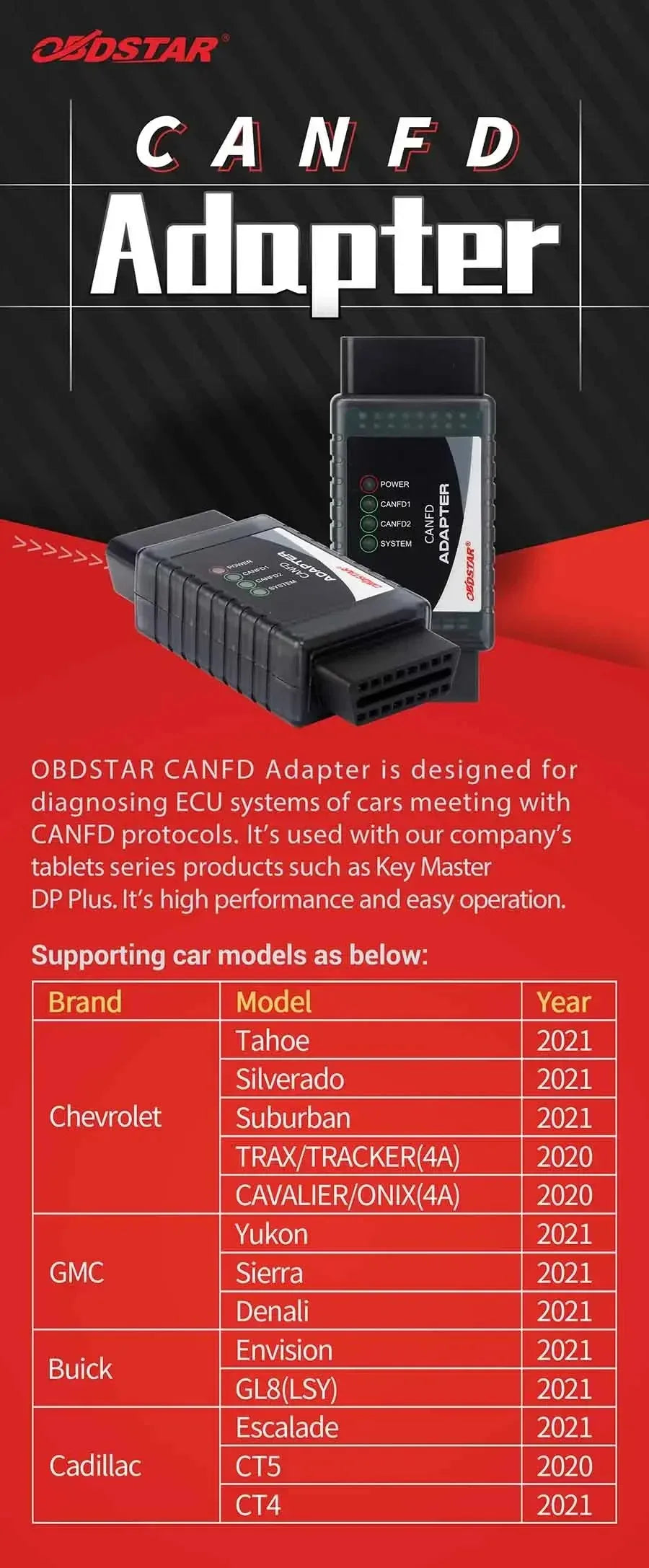 OBDSTAR CAN FD Adapter for X300 PRO4 / X300 DP Plus — GM, Chevrolet, GMC, Hyundai, Kia