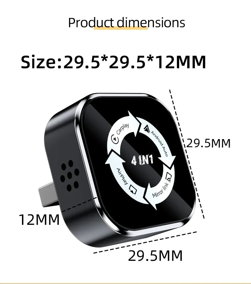 4-in-1 Bluetooth Wireless Carplay Adapter Android Auto Connect Airplay Mirror Link Screen Plug and Play for Apple and Android