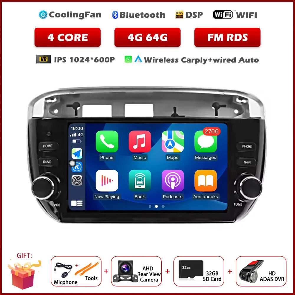 7" Android Car Stereo for Fiat Linea & Punto Evo (2012–2015) — CarPlay, Android Auto, GPS, 4G, Bluetooth 5.0
