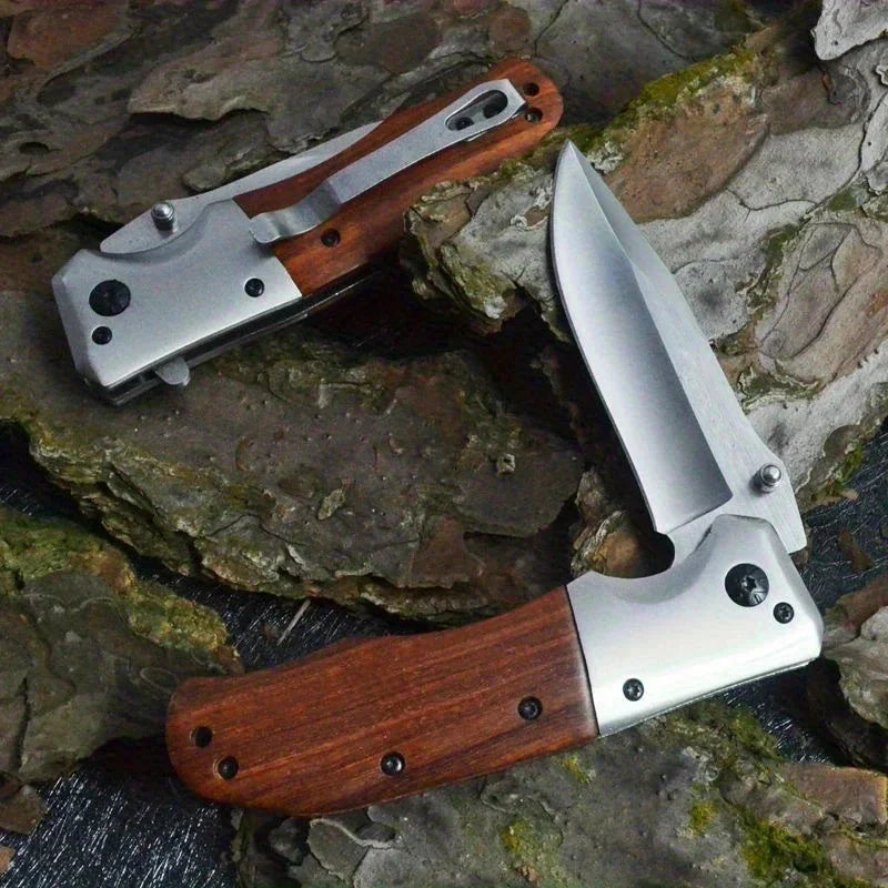 DOOM BLADE Portable Folding Knife - Stainless Steel Blade, Sharp V-Grind Edge & Spear Point Design, Lightweight Ergonomic Wood