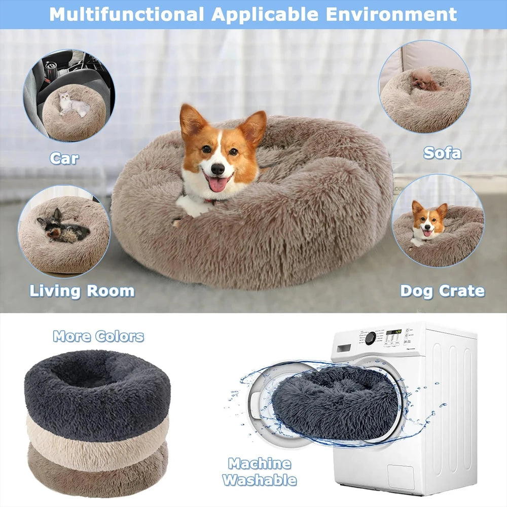 Round Plush Dog Bed - Warm Tie-Dye Nest Bed, 70-90cm - photo 4
