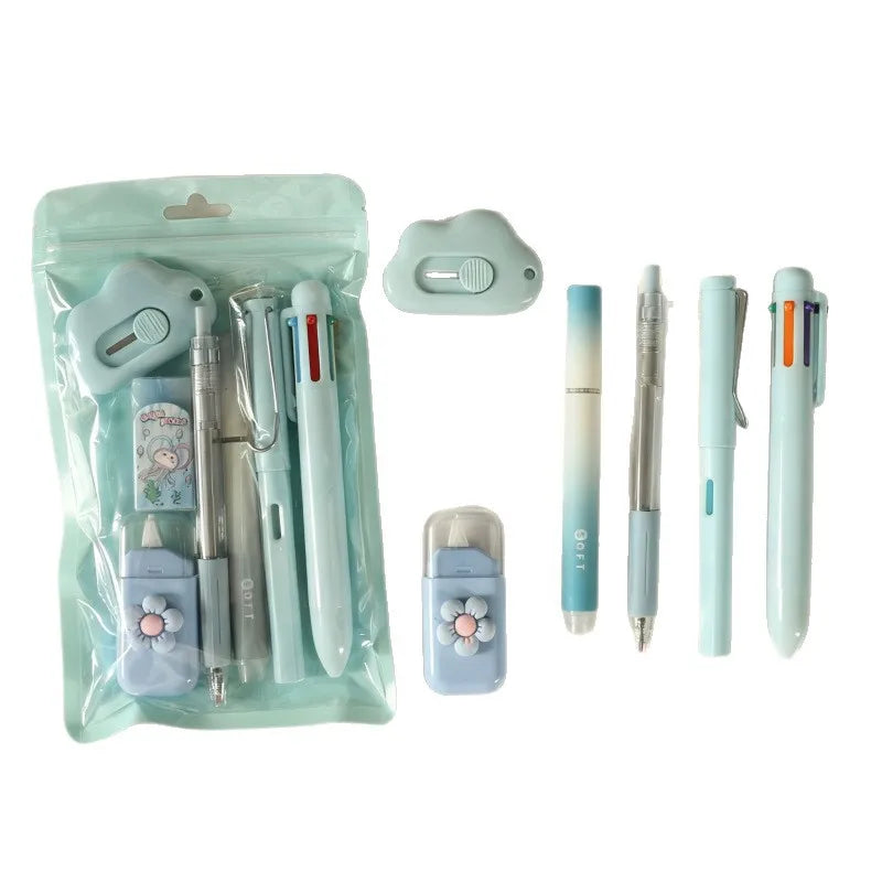 7-Pcs Stationery Set High-Quality Student Graduation Gift Neutral Pen Learning Companion Stationery Pack for Achievers， office