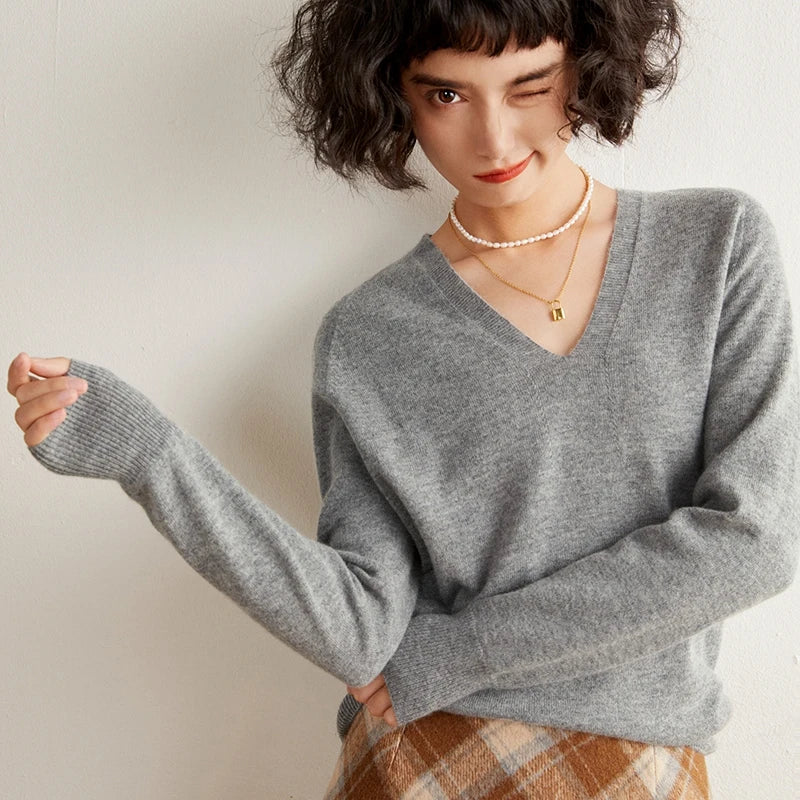 Women's Cashmere V-Neck Sweater, Knit Pullover