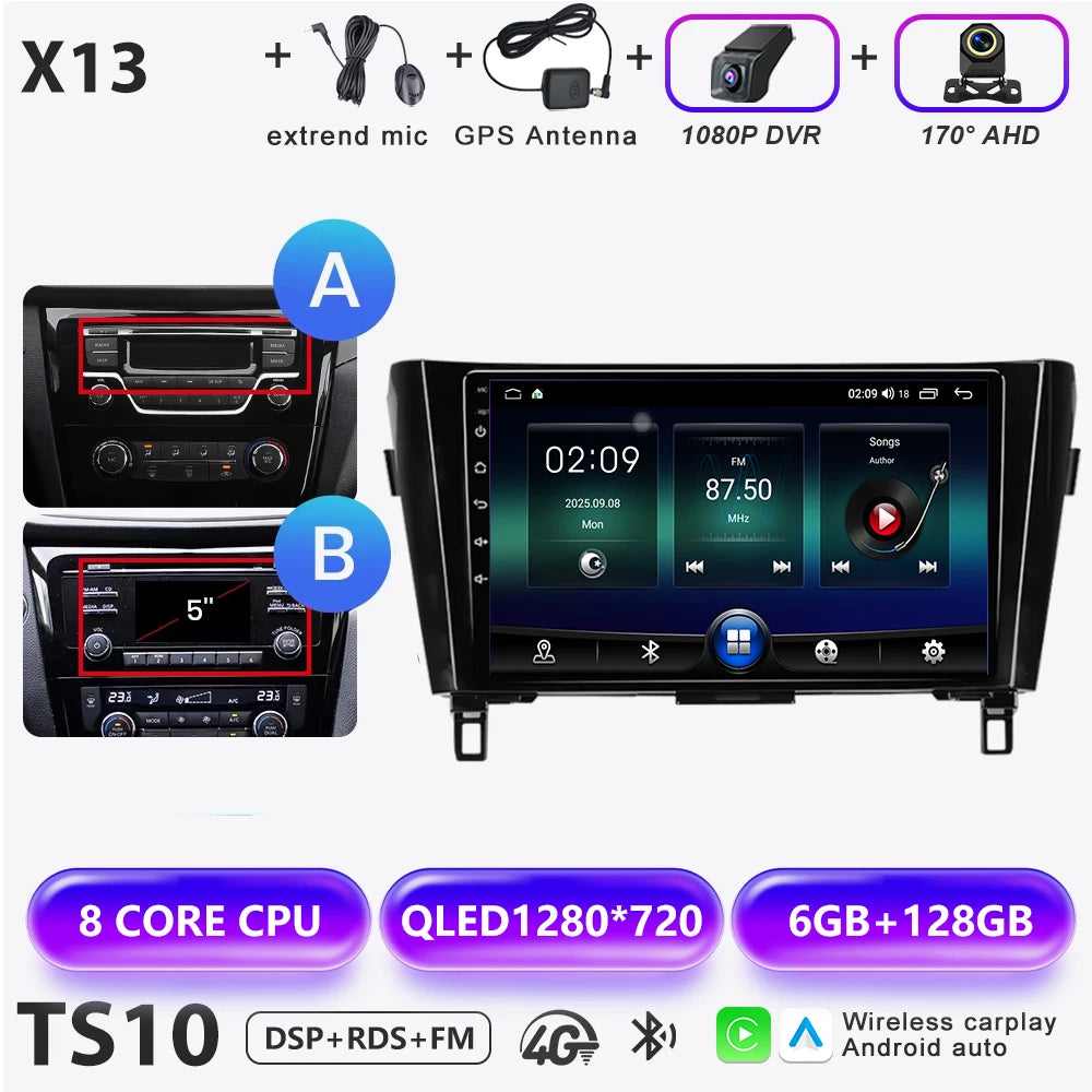 Wireless CarPlay Android Auto Car Radio for Nissan Qashqai J11 X-Trail 3 2013-2017 avigation GPS Car Radio Multimedia Video Play