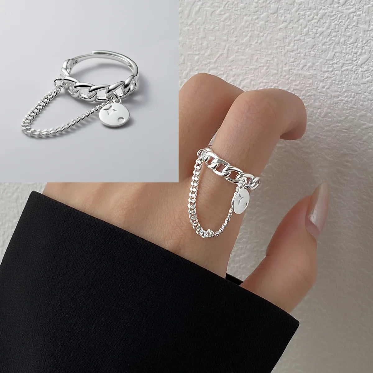 PANJBJ 925 Sterling Silver Hollow Out Rings For Women Three Layered Cross Punk Irregular Vintage Jewelry Gift Dropshipping