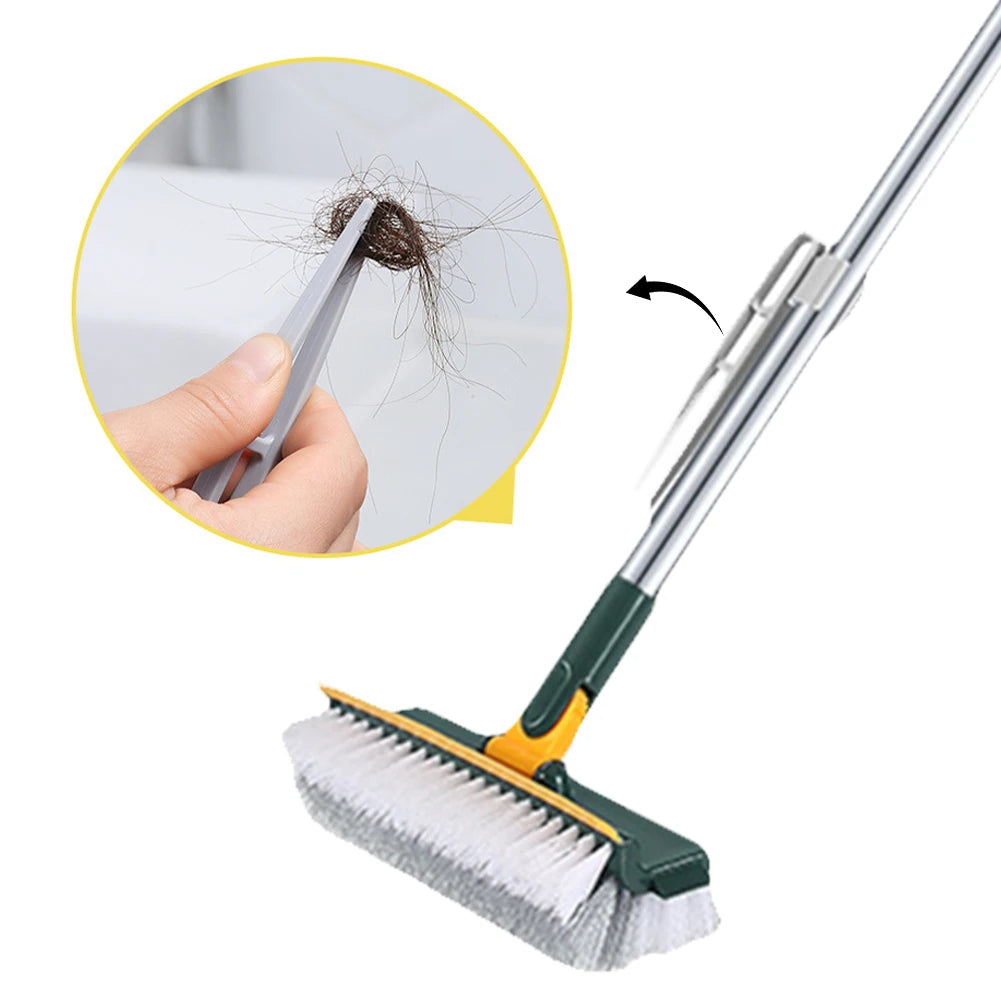 3 in 1 Floor Scrub Brush with Right Angled Bristle & Scraper Long Handle Grout Brush Shower Scrubber for Bathroom Tub Tile Floor