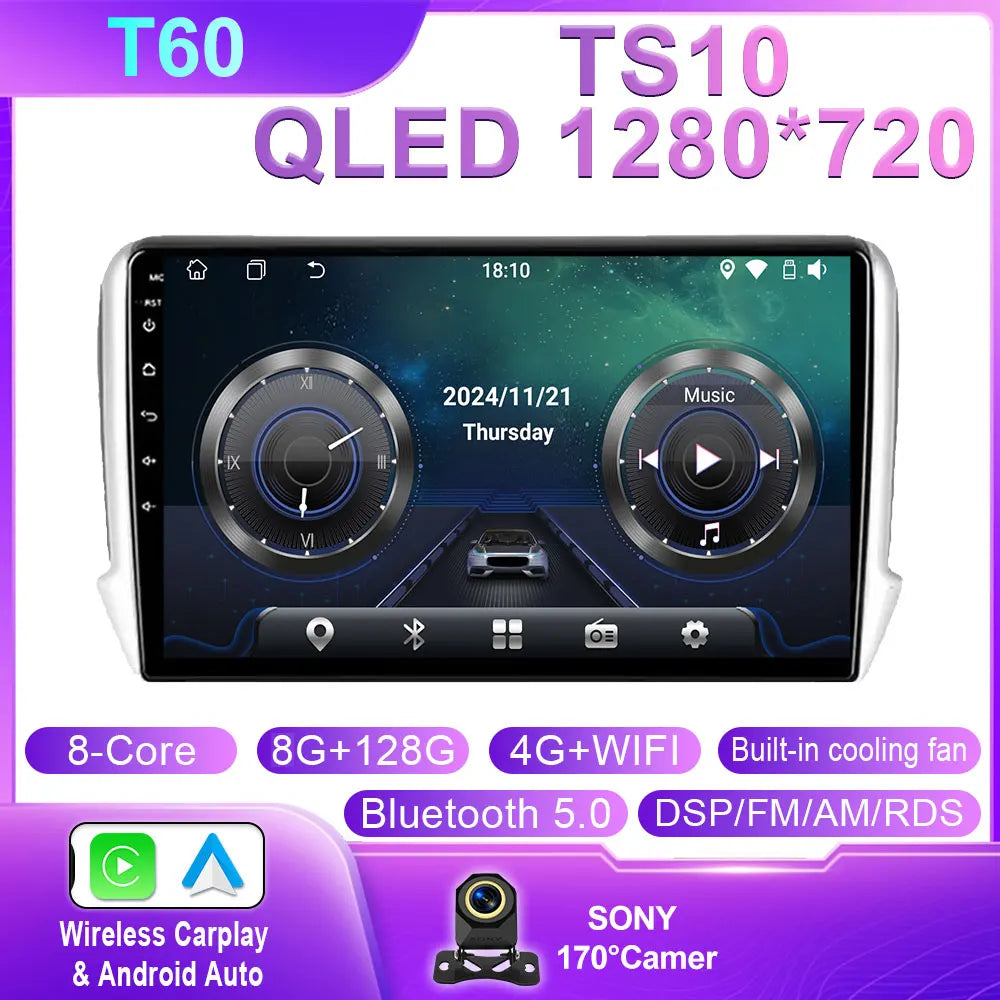 Car Stereo with Apple CarPlay & Android Auto, Compatible with Peugeot 2008 & 208 (2012-2018)