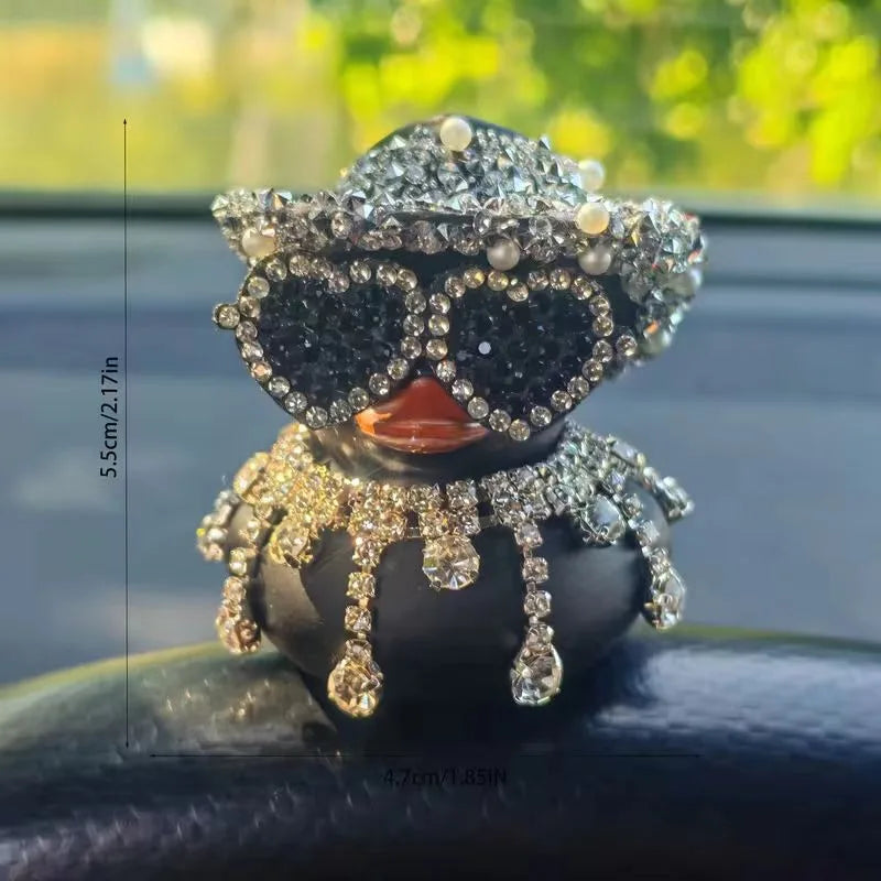 Bling Bing Pink Black Diamond Rubber Duck Car Ornaments Dashboard Decorations Luxury Car Decor Accessories for Ladies Men Women