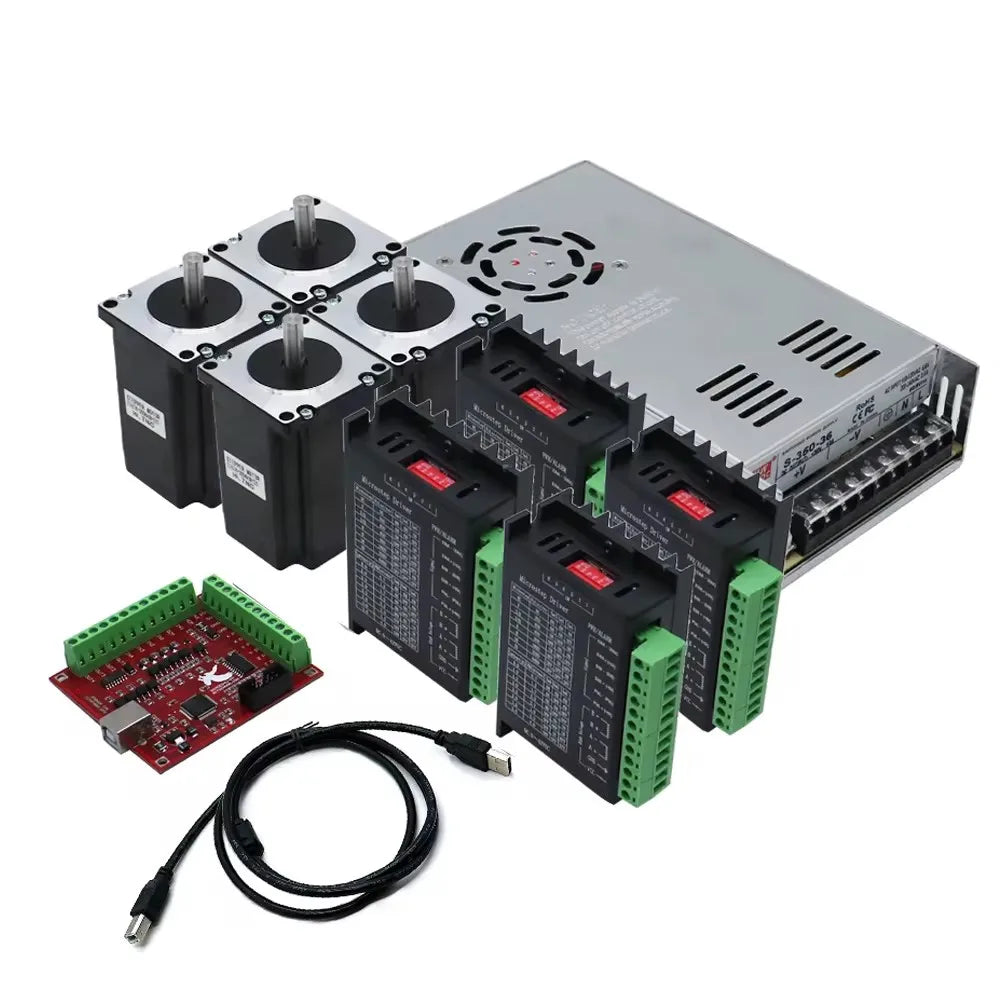 HLTNC 3 4 Axis Kit CNC Nema 23 2.2N 82mm Stepper Motor Driver TB6600 DM542 DM556 USB LPT mach3 Controller + 350W 36V power PSU
