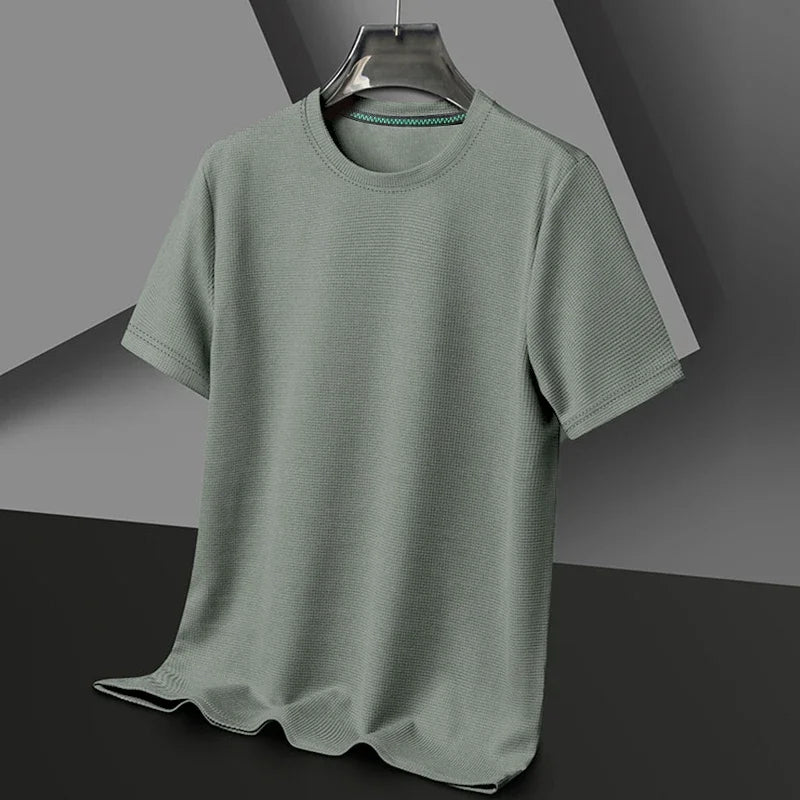 Men's Waffle Round-Neck Tee - Short Sleeve, Soft Breathable Summer