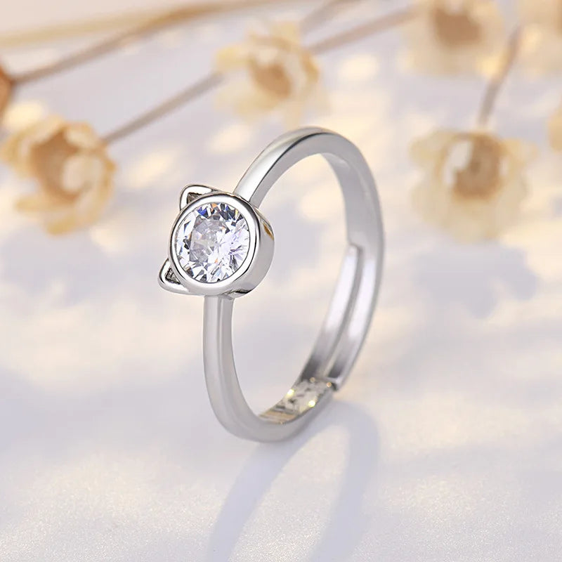 Hot 925 Sterling Silver Ring AAA Zircon Adjustable Simplicity Fashion Exquisite Women Jewelry Accessories Wedding Party Gift