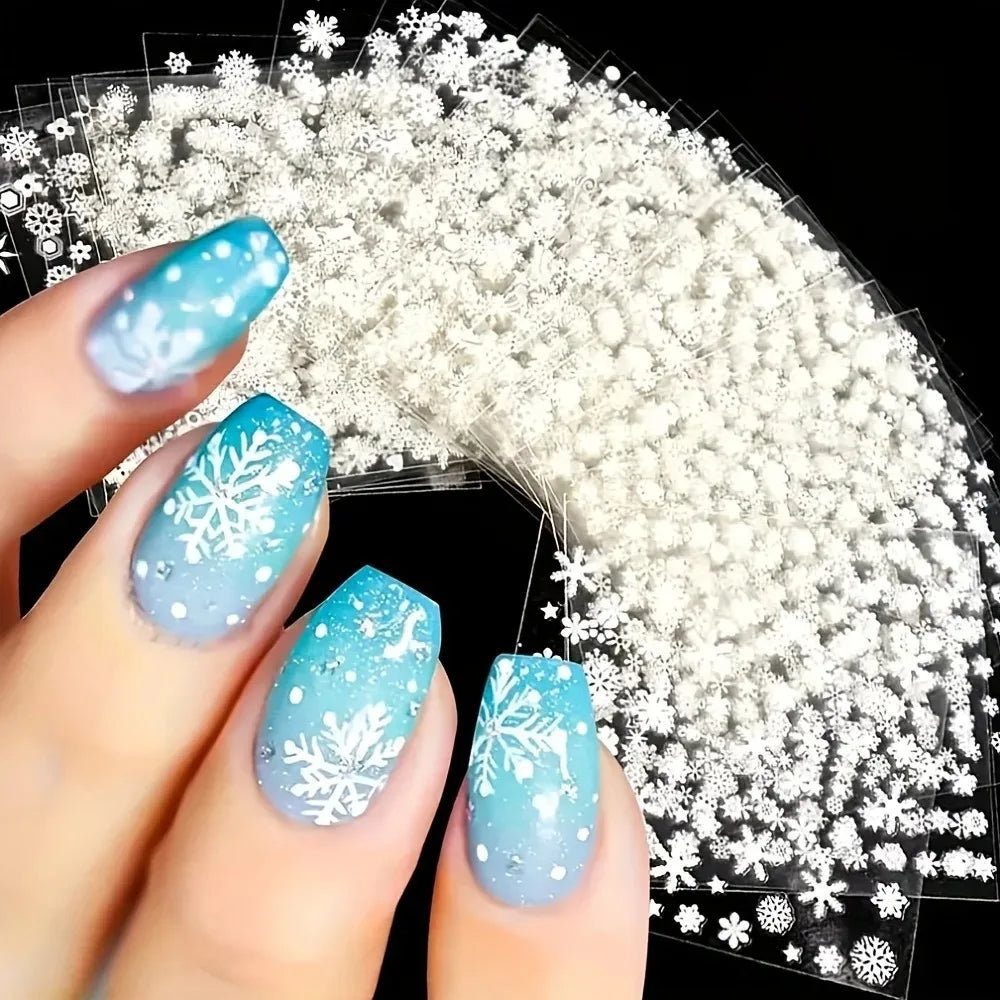 30pcs Sheets Winter 3D Nail Art Stickers Decals Nail Art Supplies for Women And s - Self-Adhesive Cartoon Snowflake Snowman