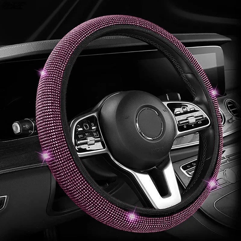 Fashion Crystal Car Steering Wheel Cover 38cm Breathable Anti Slip PU Rhinestone Car Decoration Diamond Car Accessories