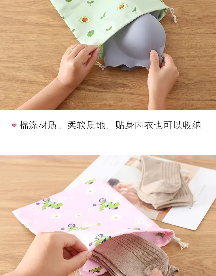 Cute Cotton Travel Storage Bag Drawstring Bag Dustproof Clothes Socks Cosmetic Packaging Organizer Drawstring Pocket