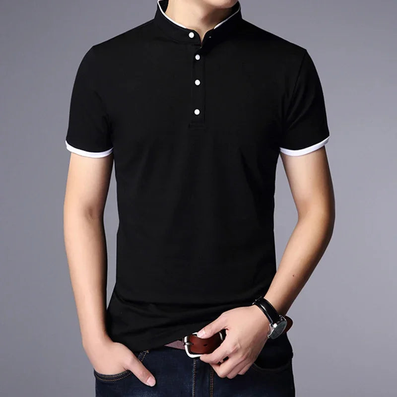 Men's Cotton Polo Tee - Breathable Solid, Business Casual Summer