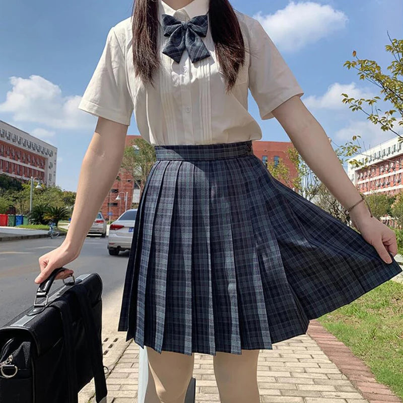 ZOKI Plaid Pleated Mini Skirt – Bow Knot High Waist Preppy Style | Harajuku Aesthetic Women's A-Line Dance Skirt | S-XXL