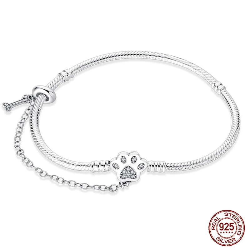 925 Sterling Silver Charm Bracelet – Star Moon Sun Four Leaf Clover Zircon | DIY Birthday Gift for Women (17-20cm)