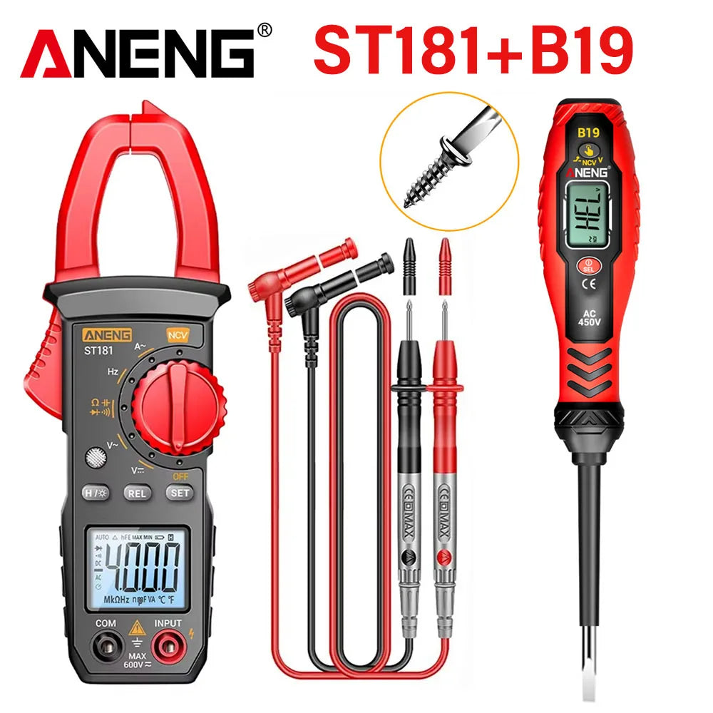 ANENG Clamp Meter Multimeter 4000 Counts Digital ST181+B19 AC Current Voltage Tester Ammeter Hz/Capacitance/NCV/Ohm Tester Tools