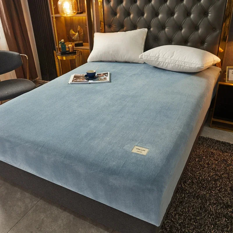 Velvet Fitted Sheet, Soft Warm Non-Slip Mattress Cover
