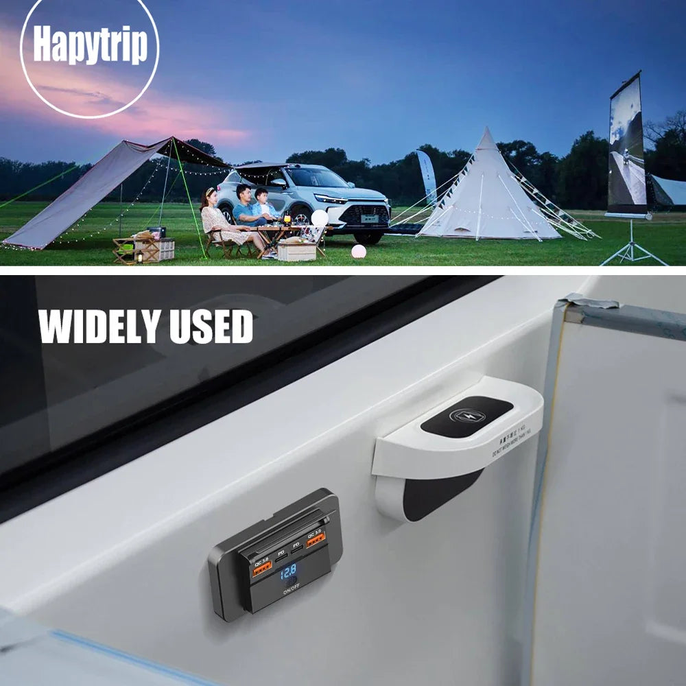 Car Charger Socket Adapter with Switch 2/4 Ports 12V 24V PD QC3.0 Charging Splitter Outlet for Bus RV ATV Truck Boat
