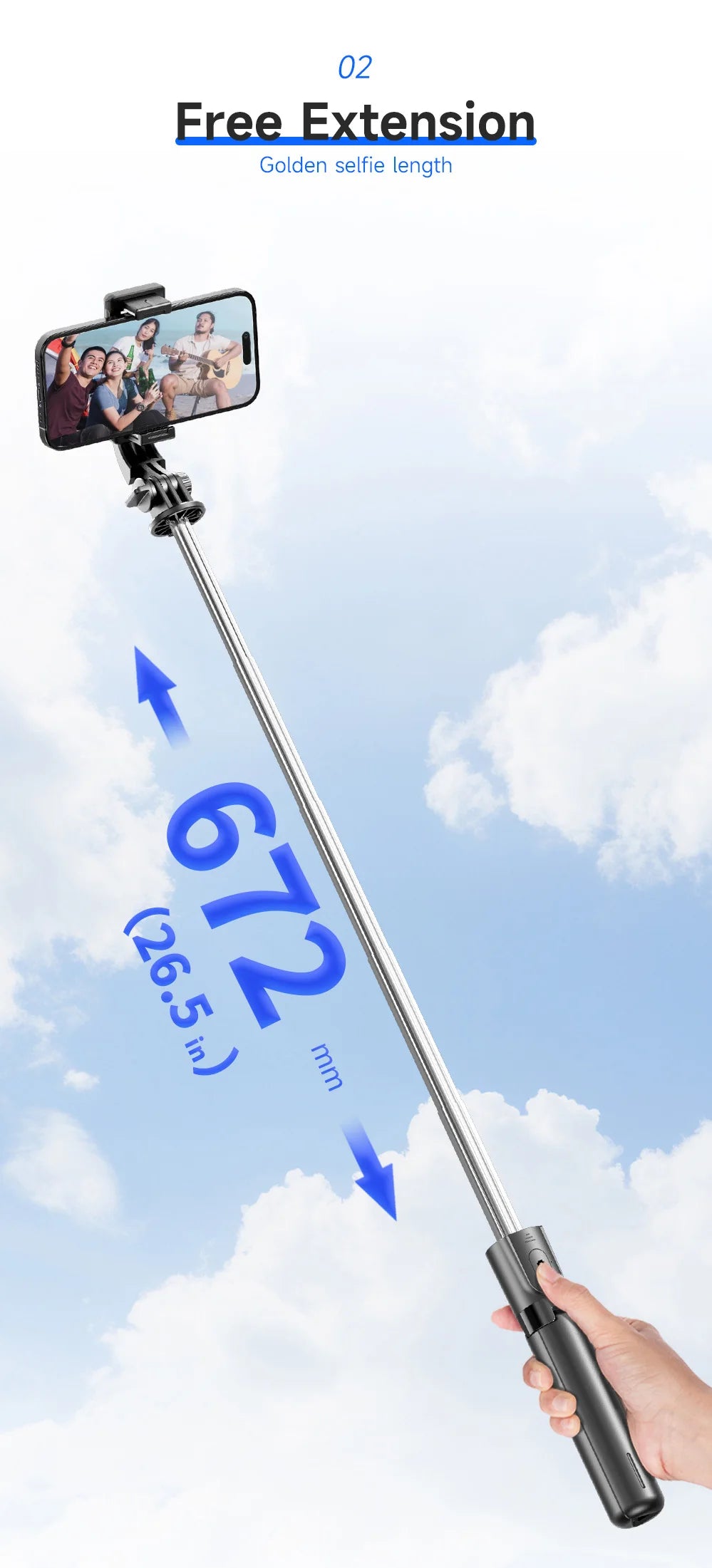 F01 Portable 6 Section Extendable Tripod Stand Lightweight Detachable Phone Holder 360 Degree Rotatable Bluetooth Selfie R