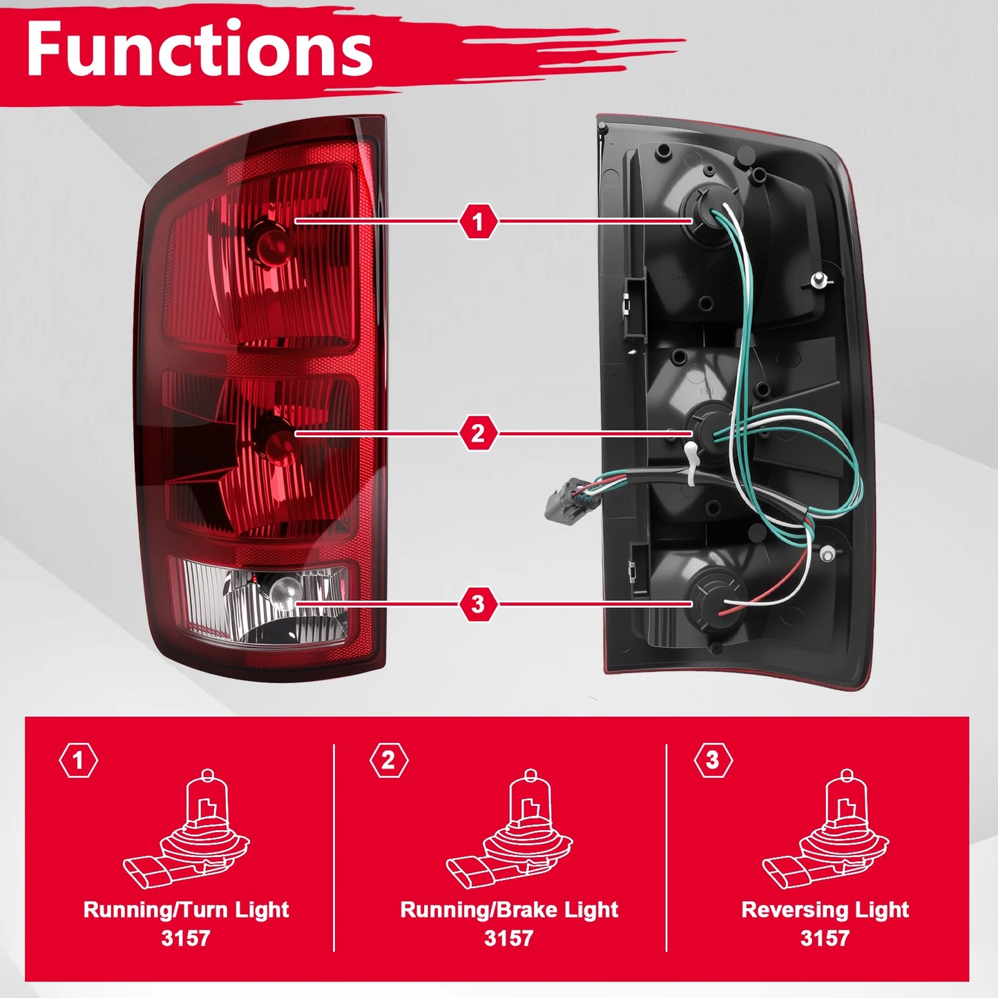 Tail Light Assembly with Bulbs & Harness (Pair) — Dodge RAM 1500/2500/3500 (2002-2006)
