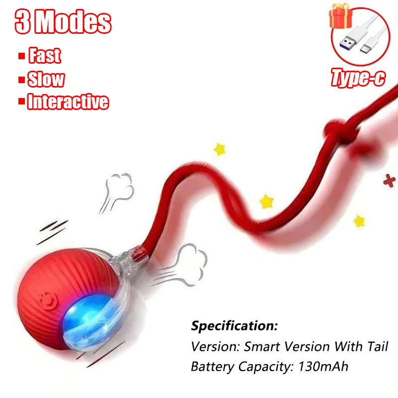 Automatic Rolling Cat Ball with Faux Tail, Rechargeable