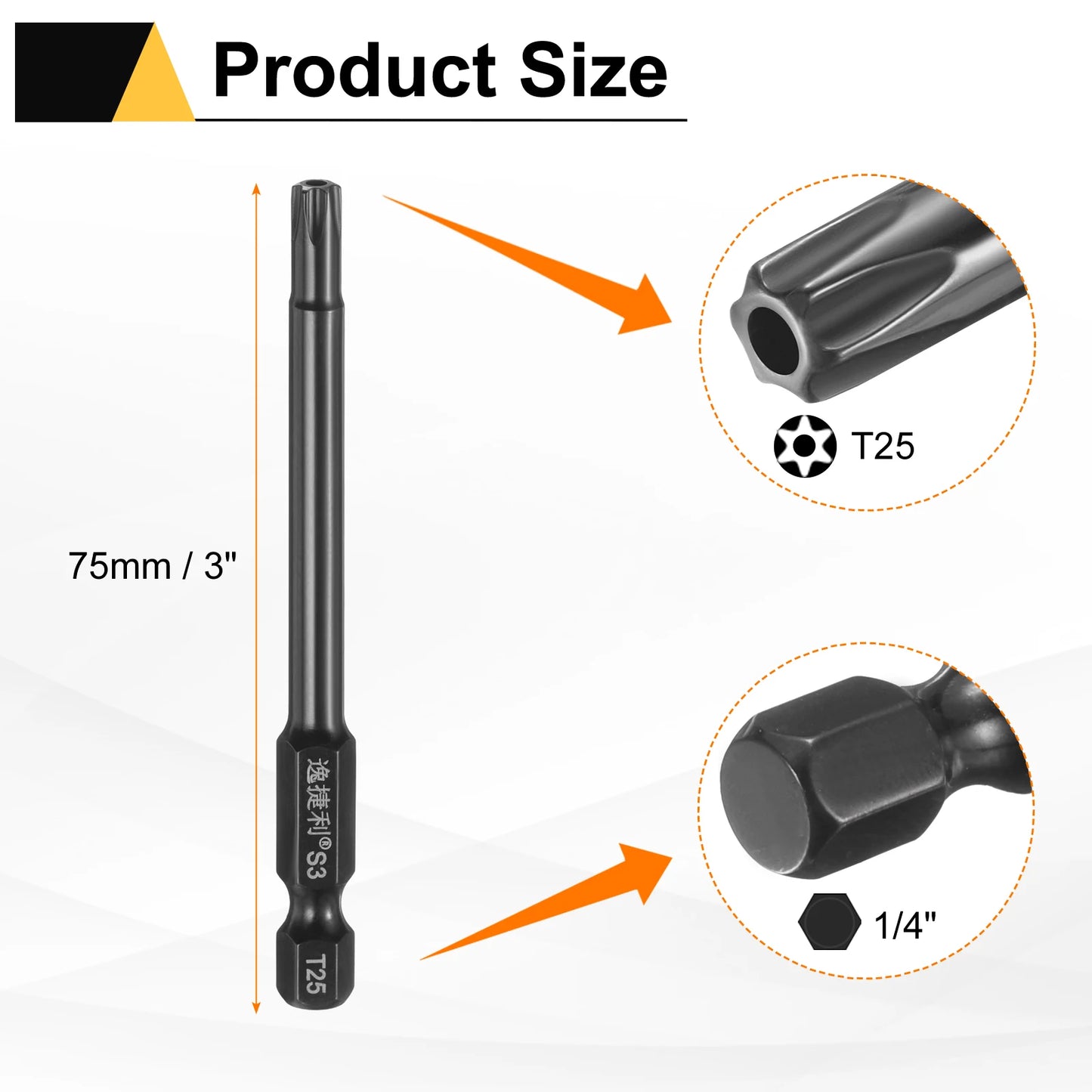 3pcs T6 T7 T8 T9 T10 T15 T20 T25 T27 T30 T40 Torx Screwdriver Bit 1/4" Hex Shank 75mm/100mm Magnetic Tamper Proof Star Hex Bits