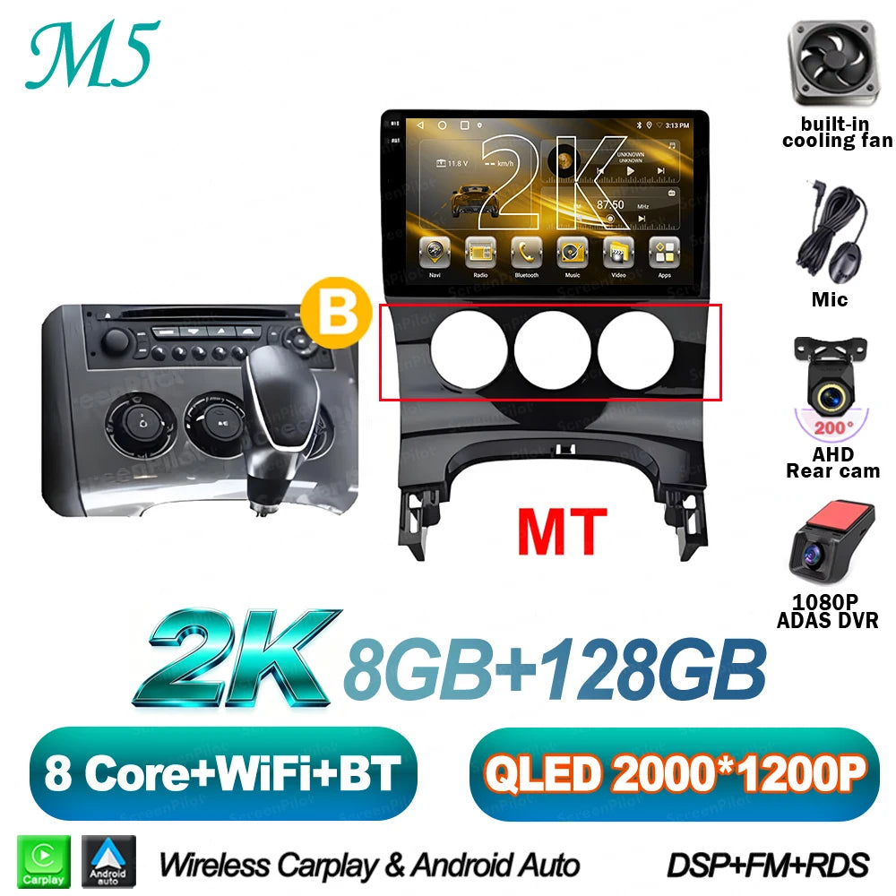 For Peugeot 3008 5008 AT MT 2009 2012-2016 Android 16 Car Radio Multimedia Video Player 2 Din Carplay Bluetooth 8 Core Wifi 4G