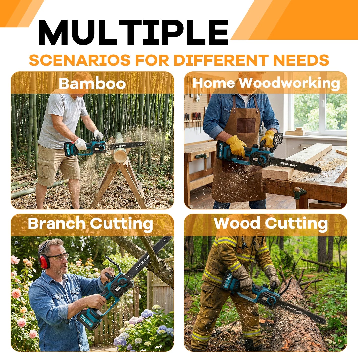 XYSD 12" Cordless Electric Chainsaw — 21V Handheld Saw for Tree Trimming
