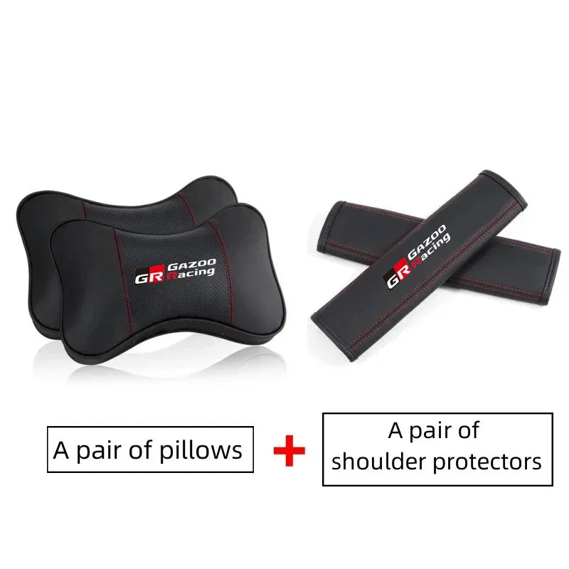 PU Leather Car Headrest Pillow Seatbelt Shoulder Pad For Toyota GR Sport GAZOO RACING Yaris Hil Corolla Car Accessories