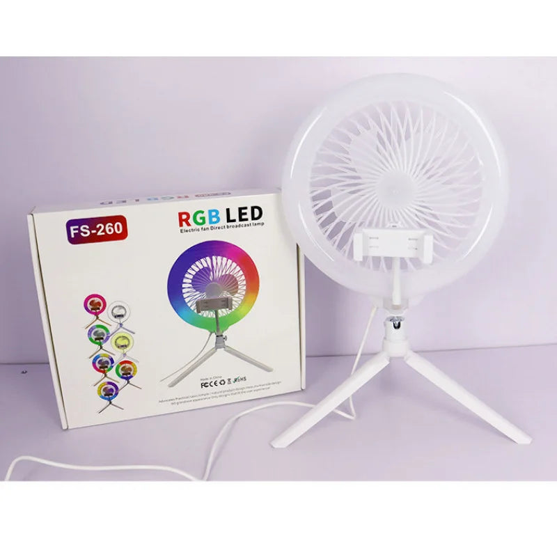 Live Stream Fill Light with Fan Adjustable Brightness Temperature Modes Desktop Tripod Fan Lamp for TikTok YouTube