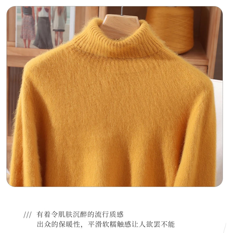 Women's High Collar Knit Sweater, Thick Pullover