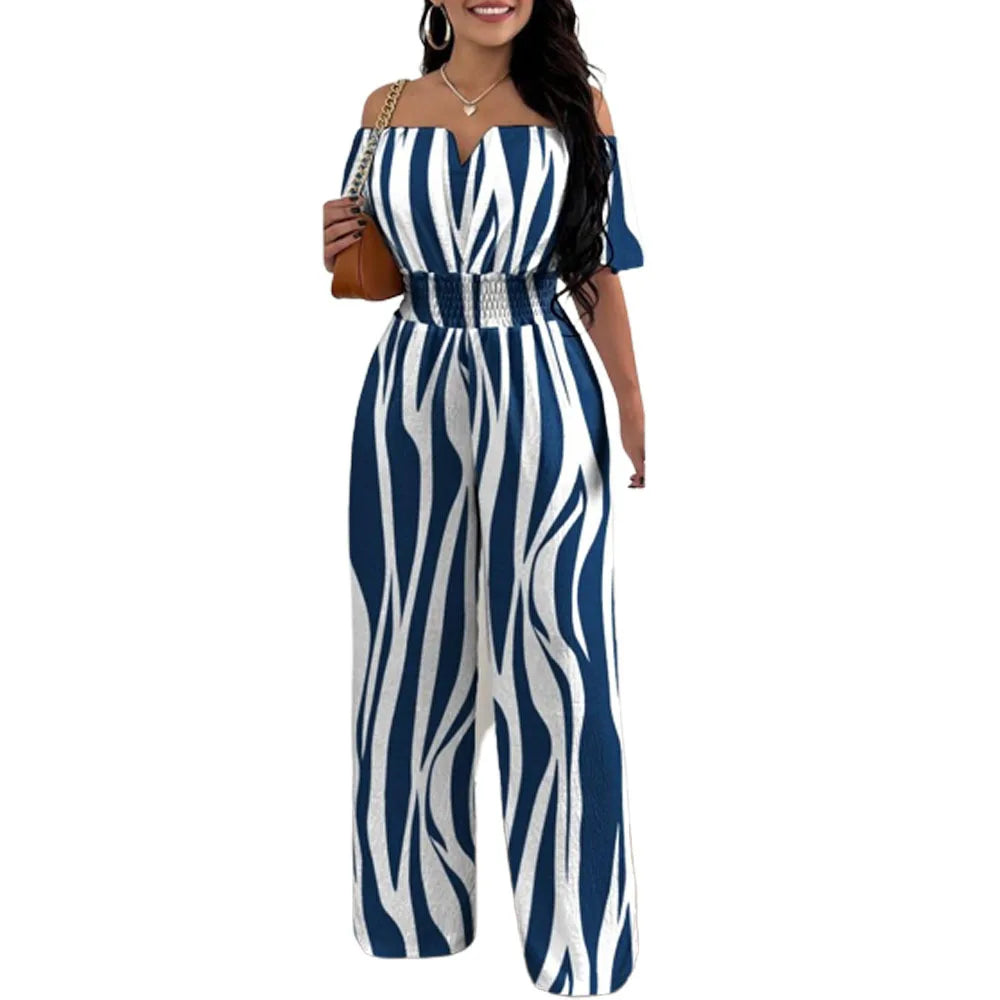 Jumpsuits for Women 2026 Spring Fashion Off Shoulder Casual Plain Short Sleeve Shirred Waist Daily Long Wide Leg Jumpsuit 2026