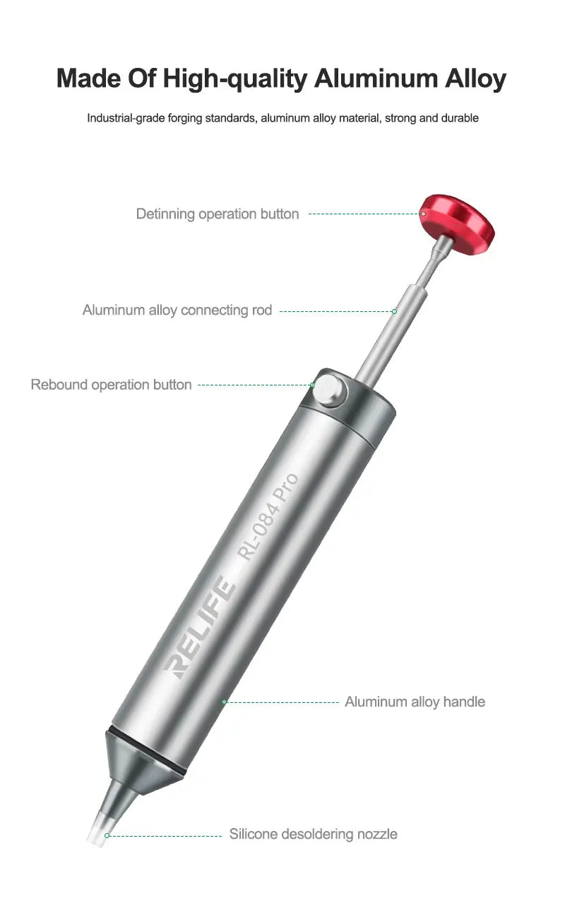RELIFE RL-084 Pro Strong Suction Aluminum Alloy Desoldering Sucker Powerful Vacuum Suction for PCB Soldering Removal & Repair